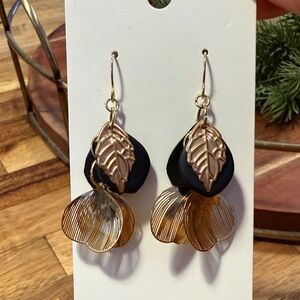 Elegant Gold and Black Leaf Earrings